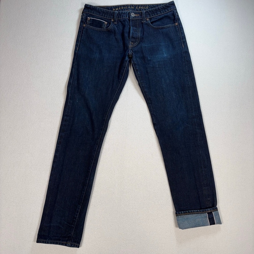 American Eagle Selvedge Jeans Men's 32x33 Blue 100% Cotton Slim Button Fly Denim
